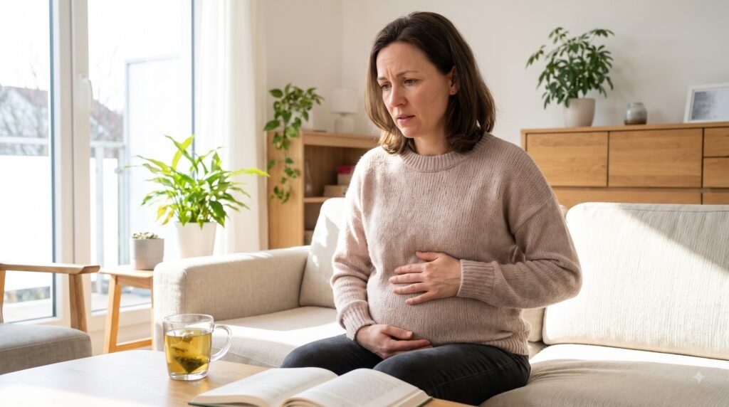 Person experiencing bloating and digestive discomfort


