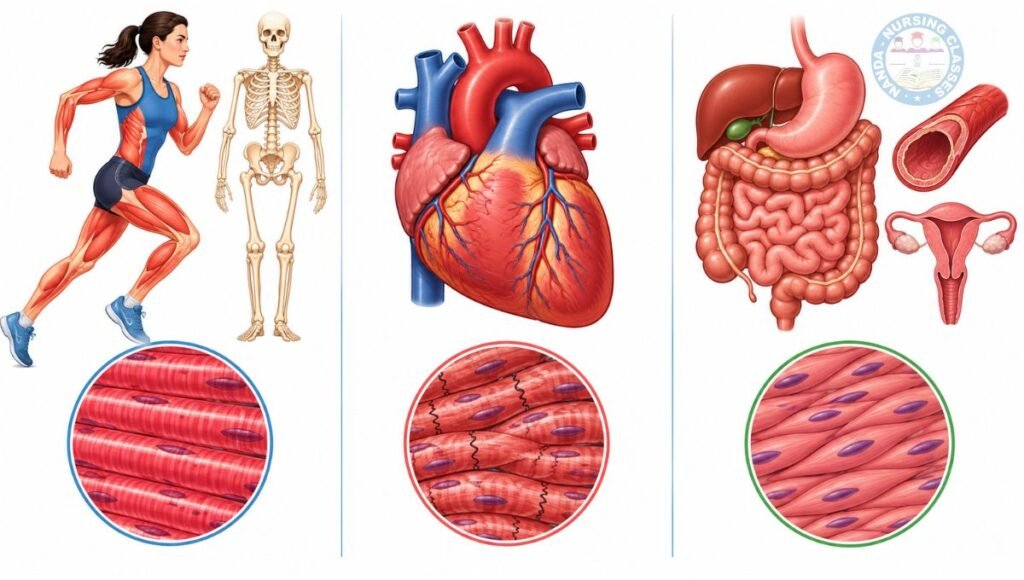 Skeletal cardiac and smooth muscles comparison